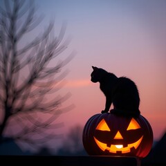 Cute Halloween Animal Pumpkin Scene