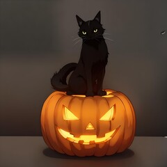 Cute Halloween Animal Pumpkin Scene
