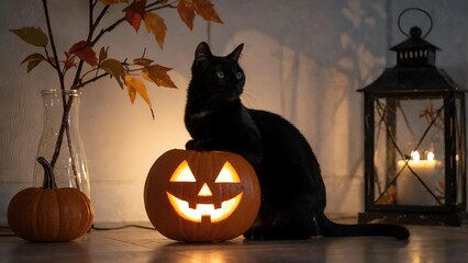 Cute Halloween Animal Pumpkin Scene