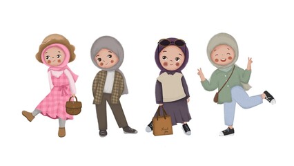 Adorable illustration of a cute Muslim girl character wearing hijab. Suitable for designs promoting modest fashion, Islamic lifestyle, or multicultural diversity.
