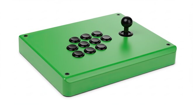 Green Arcade Fight Stick Controller with Joystick and Buttons.