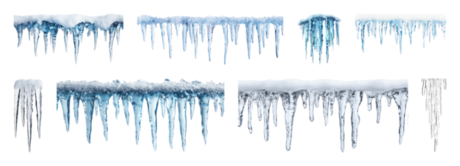 PNG Realistic icicles winter decoration, element set on transparent background