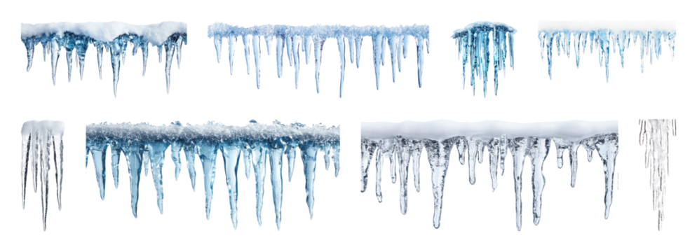 PNG Realistic icicles winter decoration, element set on transparent background