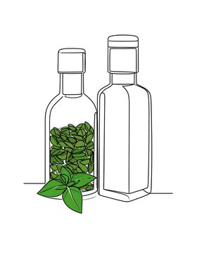 basil leaves in bottle, line art clip art preview