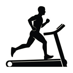 Silhouette of athletic man running on treadmill for fitness and cardio workout