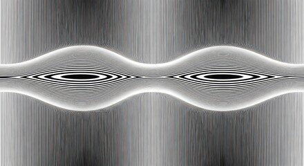 Abstract optical illusion with black and white lines forming eye like shapes in a symmetrical pattern