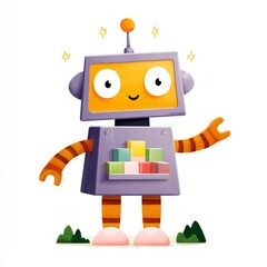 Cheerful Colorful Robot Character with Friendly Expression and Whimsical Design