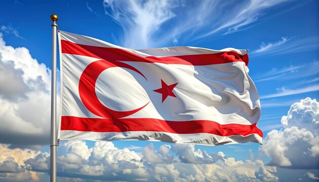 Fly High with the North Cyprus Flag Waving Proudly Against a Beautiful Sky, Symbolizing Independence and National Pride on a Sunny Day