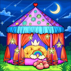 A Magical Princess Tent Under Starry Night Sky