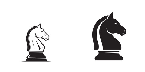 Elegant black and white chess knight icons, featuring two distinct stylized horse designs. © reza