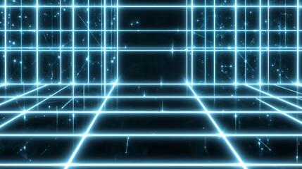 White glowing grid with neon cyan intersections on a pitchblack starless background illustration background design