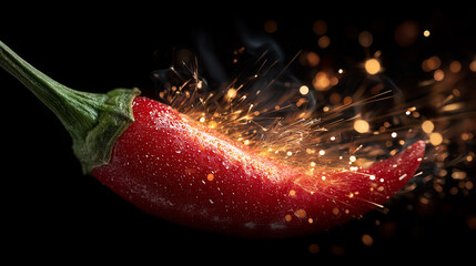 Fiery Red Chili: A vibrant red chili pepper, radiating heat, and zest. the image showcases the fiery nature and culinary versatility of this staple ingredient.