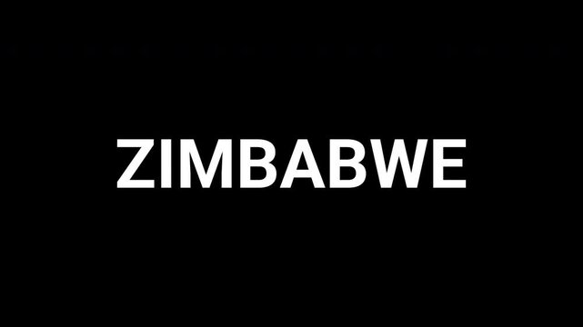 Abstract animation reveals the word Zimbabwe with dynamic black and white shapes. 4k text animated video