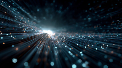 Digital Light Burst: Dynamic digital streams converge to illuminate a dark, technological space, symbolizing data flow and the complexities of modern innovation.