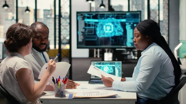 HR team uses AI and machine learning systems to scan and evaluate CVs, neural networks and smart software to support candidate selection after the recruitment interview process. Camera B.