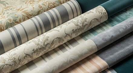 Fototapeta premium Rolls of patterned wallpaper for interior design and home decoration