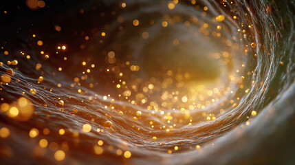 Cosmic Particle Stream: An entrancing digital rendering of a celestial particle stream, showcasing glowing orbs and swirling formations within a futuristic, tunnel-like space.