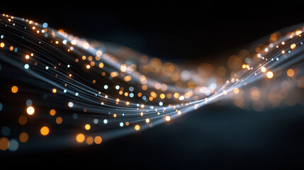 Abstract Light Trail: A dynamic and mesmerizing light trail, a visual representation of energy and data flow, weaving a path of luminous dots against a dark, captivating backdrop.