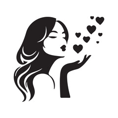 Woman Blowing Kisses with Hearts Silhouette