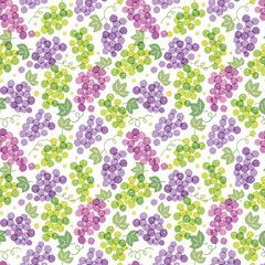 ペン画風タッチのシンプルなぶどうのシームレスパターン