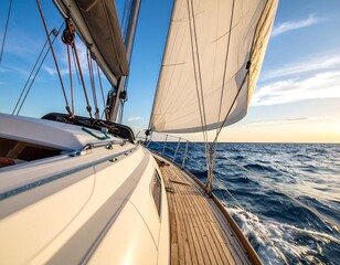Sailing yacht's bow at sunset