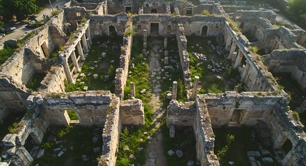 Ancient ruins aerial view architectural structures daylight exterior