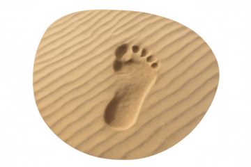 Barefoot human footprint forming impression on wavy desert sand, symbolizing journey, progress, and solitude