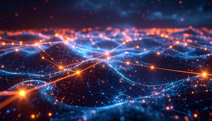 Blockchain nodes connected in a glowing digital web