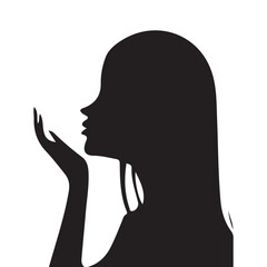 Elegant Woman Silhouette Blowing a Kiss. Vector Illustration