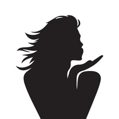 Elegant Woman Silhouette Blowing a Kiss. Vector Illustration