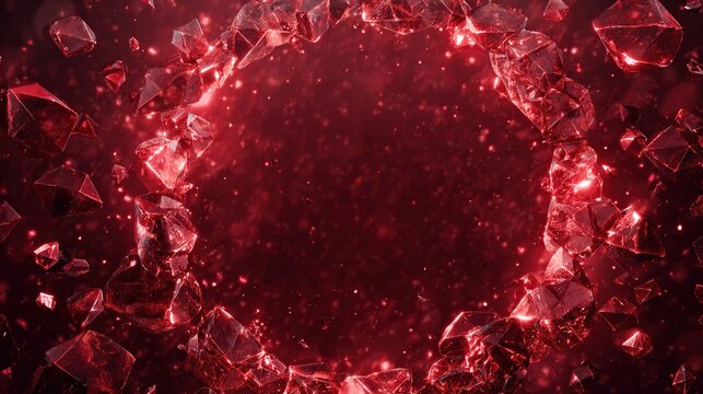 Red crystals surround void space in a cosmic backdrop, creating an ethereal portal