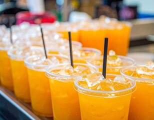 ice cubes in plastic containers, usually used for selling orange juice