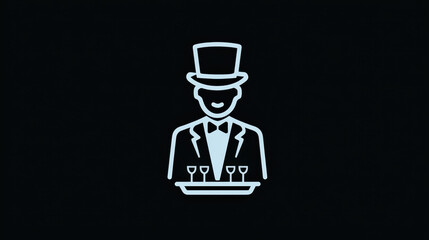 Elegant Waiter Icon with Tray of Drinks