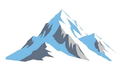 A majestic snow-capped mountain peak with sharp, angular ridges and icy blue slopes against a white background.