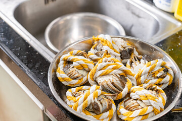 washing crabs at home at horizontal composition