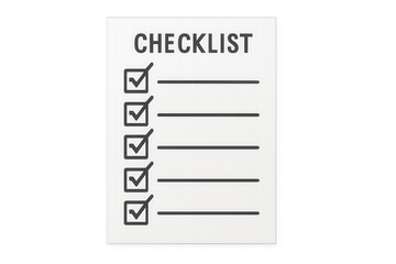 Checklist document with five checked boxes representing task completion and successful achievement on transparent background