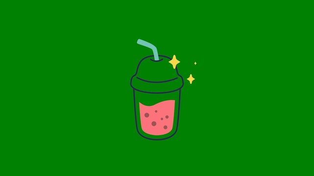 A drink with straw on top of it and in glass filled green background green screen animated chromakey background motion creative emotion frame style expression cartoonish colorful illustration