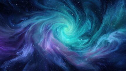 Swirling nebula galactic dust, cosmic clouds in blue, cyan and purple space