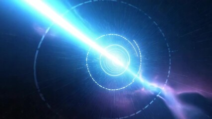 dark blue background features luminous central vertical beam of light Numerous concentric blue light rings emanate from the center futuristic tunnel effect Fine light streaks add dynamic depth - Powered by Adobe