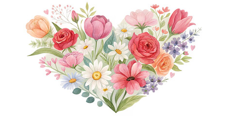 Floral Heart: A beautifully crafted floral arrangement, shaped as a heart, blossoming with an array of vibrant blossoms symbolizing love, romance, and the beauty of nature.