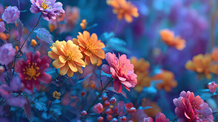 Dreamy Wildflowers in Soft Blue and Orange Tones