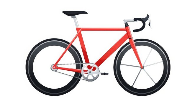 A sleek red single-speed road bicycle with black deep-rim wheels and drop handlebars on a white background.