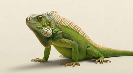 Fototapeta premium Majestic Green Iguana Portrait: Highly Detailed Reptile on Plain Background