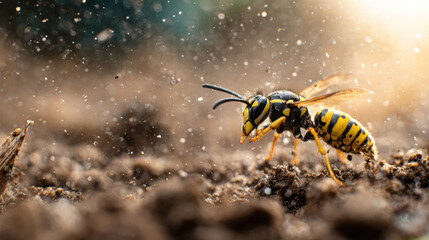 Close-Up of a Wasp on Soil in Natural Light