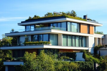 Fototapeta premium Luxury apartment with greenery and skyline view 