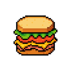 8-bit pixel art sandwich icon, colorful retro food sprite, fun kawaii style