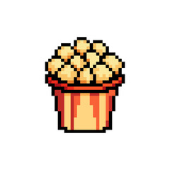 Popcorn Bucket Pixel Art Retro Snack Icon in 8-Bit Style