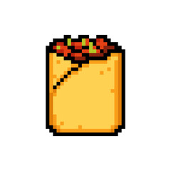 8-bit pixel art burrito icon, retro mexican wrap food sprite, kawaii cute style