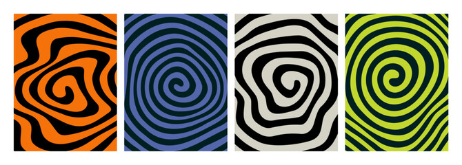 Psychedelic Swirl Spiral Abstract Pattern. Groovy Hypnotic Vector Backgrounds. Spooky Halloween Wavy Circle Texture
