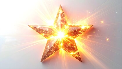 Abstract glowing star shape with radiant light beams, isolated white background